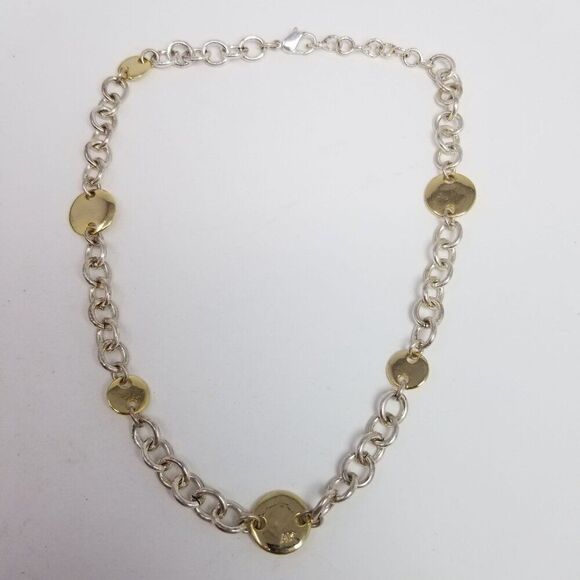 Vintage Anne Klein Chunky Chain Necklace, Silver Tone with Gold Tone Discs - Picture 6 of 6